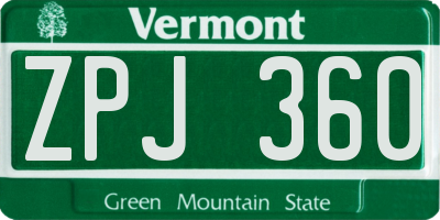 VT license plate ZPJ360