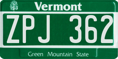 VT license plate ZPJ362