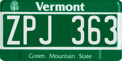 VT license plate ZPJ363