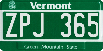 VT license plate ZPJ365