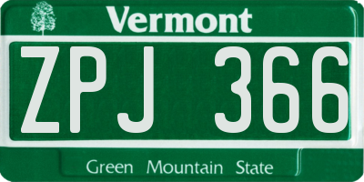 VT license plate ZPJ366