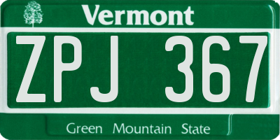 VT license plate ZPJ367