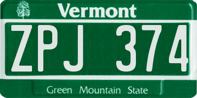 VT license plate ZPJ374