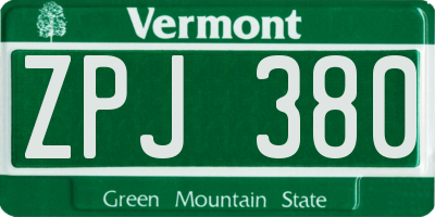 VT license plate ZPJ380
