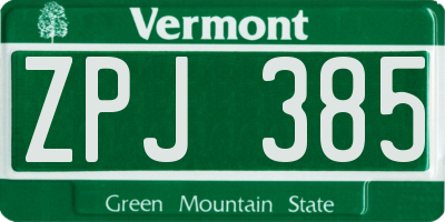 VT license plate ZPJ385