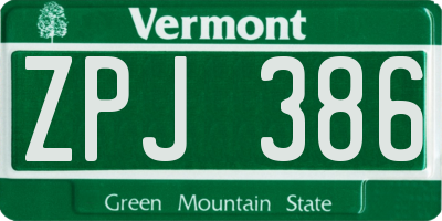 VT license plate ZPJ386
