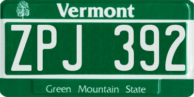 VT license plate ZPJ392