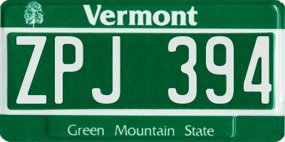 VT license plate ZPJ394