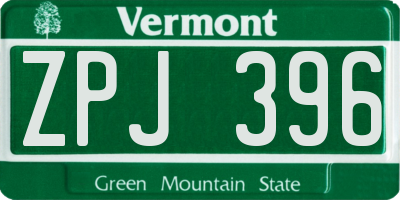 VT license plate ZPJ396