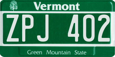 VT license plate ZPJ402