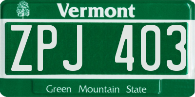 VT license plate ZPJ403