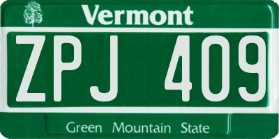 VT license plate ZPJ409