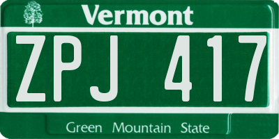 VT license plate ZPJ417