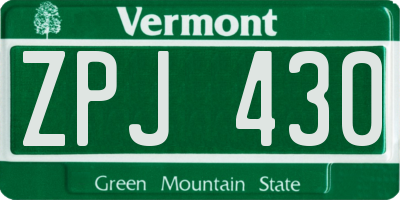 VT license plate ZPJ430