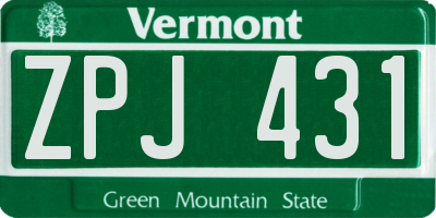 VT license plate ZPJ431