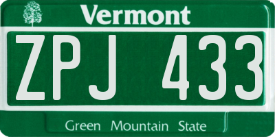 VT license plate ZPJ433