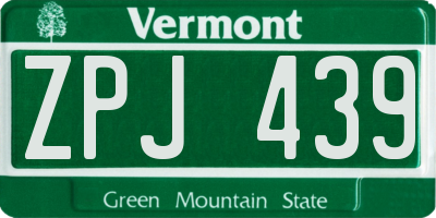 VT license plate ZPJ439