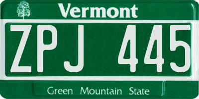 VT license plate ZPJ445