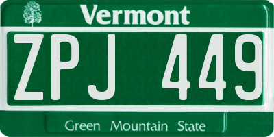 VT license plate ZPJ449