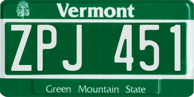 VT license plate ZPJ451