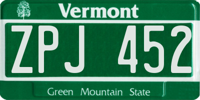 VT license plate ZPJ452