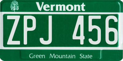 VT license plate ZPJ456