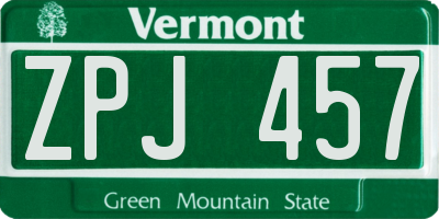 VT license plate ZPJ457