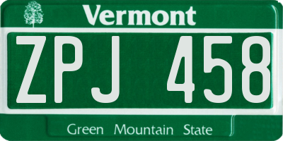 VT license plate ZPJ458