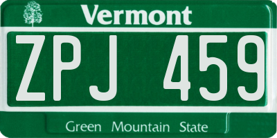 VT license plate ZPJ459