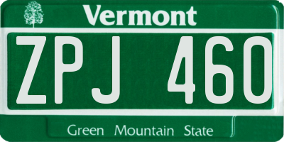 VT license plate ZPJ460