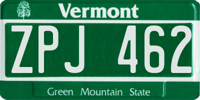 VT license plate ZPJ462