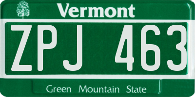 VT license plate ZPJ463