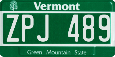 VT license plate ZPJ489