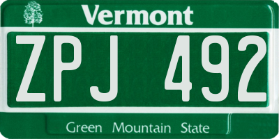 VT license plate ZPJ492