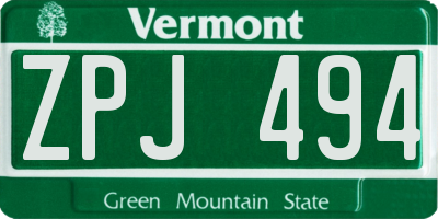 VT license plate ZPJ494