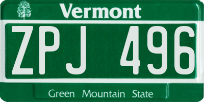 VT license plate ZPJ496