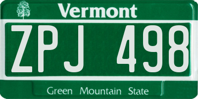 VT license plate ZPJ498