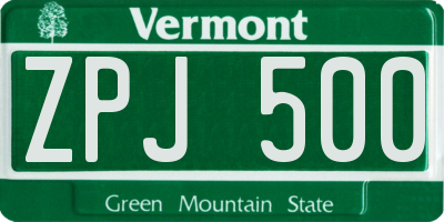VT license plate ZPJ500