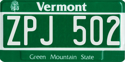 VT license plate ZPJ502