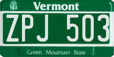 VT license plate ZPJ503