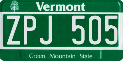 VT license plate ZPJ505