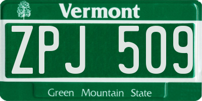 VT license plate ZPJ509