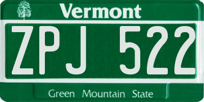 VT license plate ZPJ522