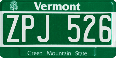 VT license plate ZPJ526