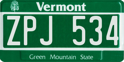 VT license plate ZPJ534