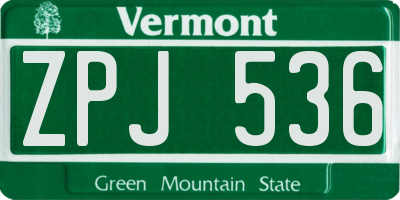 VT license plate ZPJ536