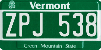 VT license plate ZPJ538