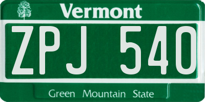 VT license plate ZPJ540