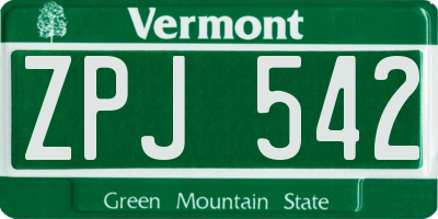 VT license plate ZPJ542