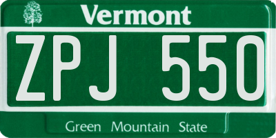 VT license plate ZPJ550